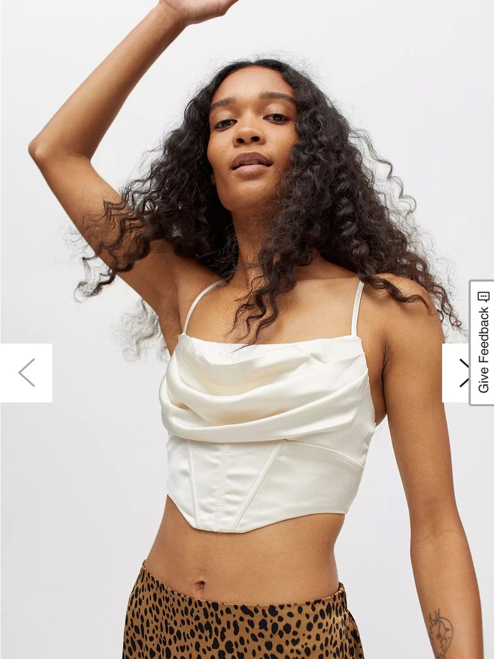 American Threads Ivory Satin Draped Cowl Crop Camisole